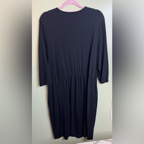 Boden black 3/4 sleeve fixed wrap jersey stretch dress, size 16 long - Picture 3 of 12